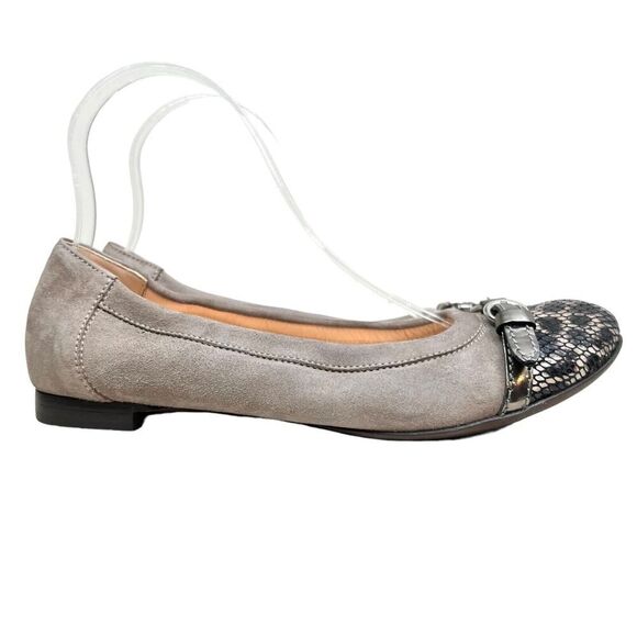 AGL Womens Icon Ballet Flats Suede Lace Cap Toe Buckle Detail Taupe Sz EUR 38 - Picture 1 of 8